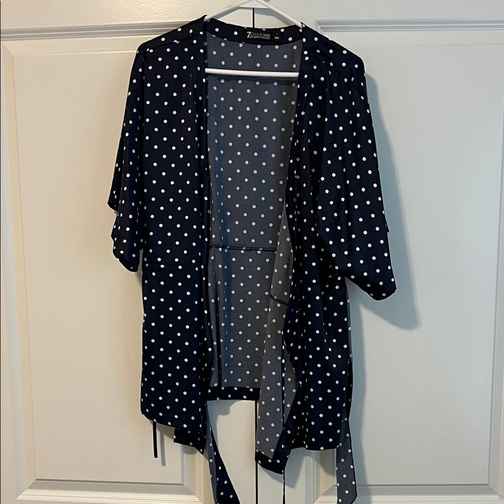 New York & Company Navy Polka Dot Blouse